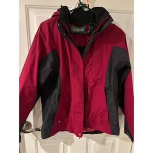 LL Bean Women's Pink Black Coat‎ 
Medium Hooded Windbreaker Raincoat